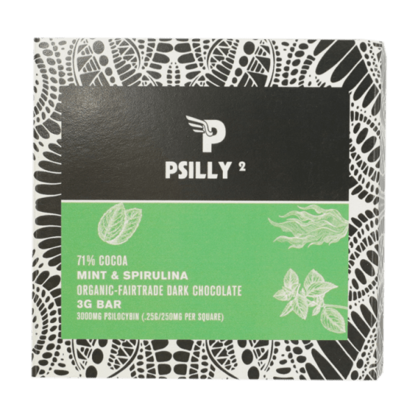 Psilly - Dark Chocolate Bar - Mint & Spirulina | Buy Shrooms Canada